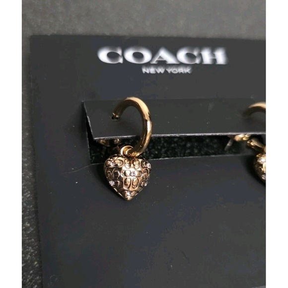 NWT Coach Signature Quilted Heart Huggie Earrings Gold Tone Stud - Picture 3 of 5